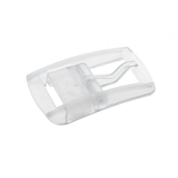 The buckle is in transparent polycarbonate. It is resistant to